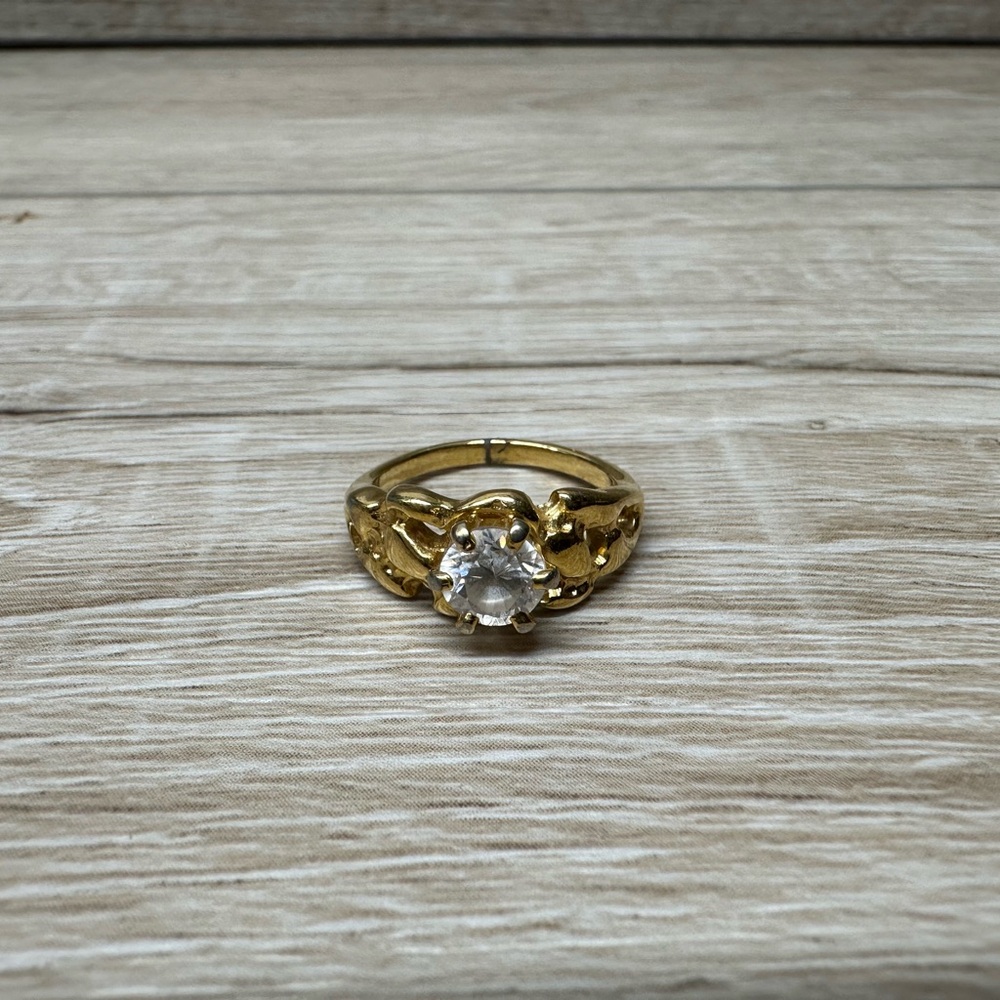 Elegant Plated Gold Ring with Clear CZ‎ Stone SZ 7